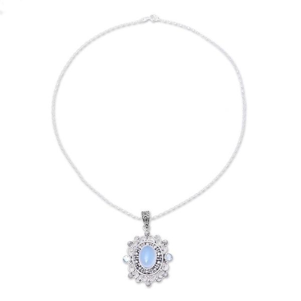 Alternate image for Blue Topaz and Chalcedony Pendant Necklace from India Glowing Heaven