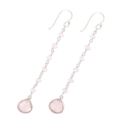 Alternate image for 4-Carat Rose Quartz Dangle Earrings from India Morning Drops