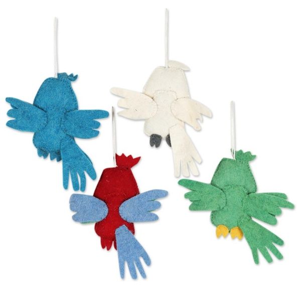Alternate image for Set of 4 Wool Felt Bird Ornaments Feathered Friends