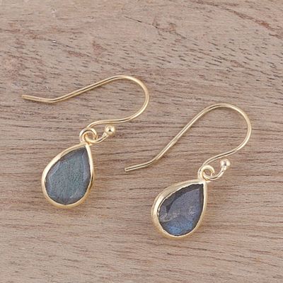 Alternate image for Gold Plated 4-Carat Labradorite Dangle Earrings from India Fantastic Drops