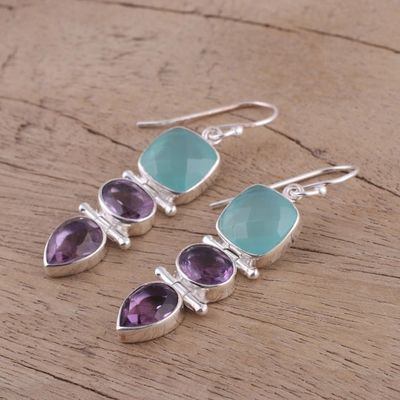 Alternate image for Amethyst and Chalcedony Dangle Earrings from India Glittering Muse