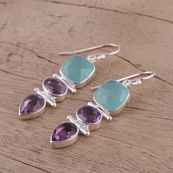 Alternate image for Amethyst and Chalcedony Dangle Earrings from India Glittering Muse