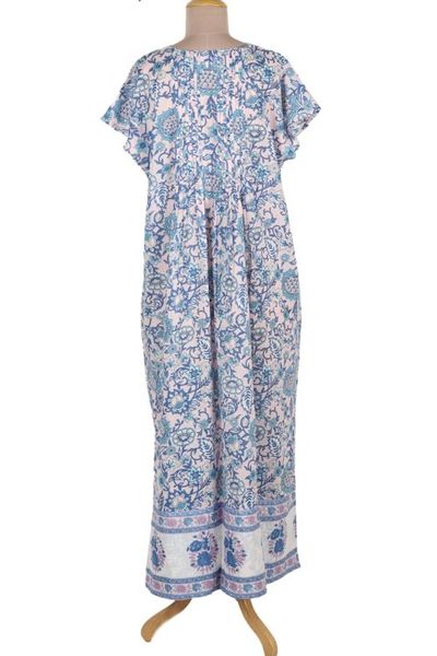 Alternate image for Blue and Turquoise Floral Cotton Empire Waist Maxi Dress Bloom Lagoon