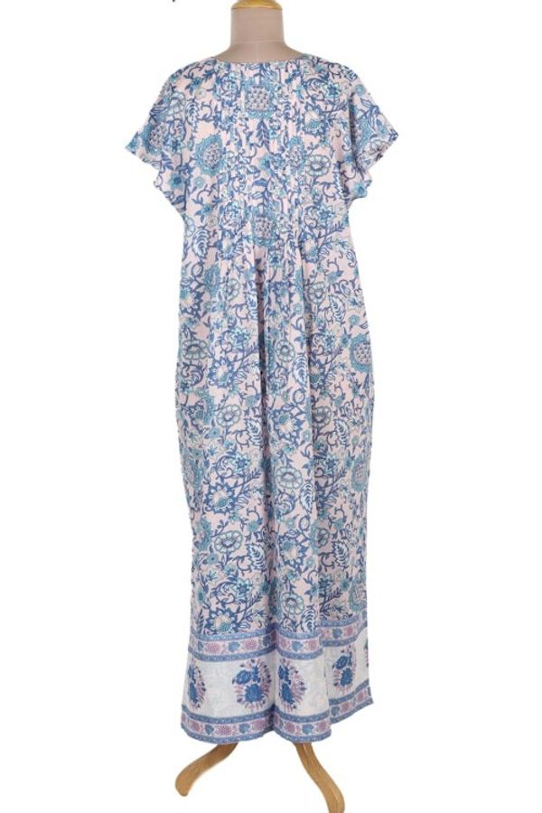 Alternate image for Blue and Turquoise Floral Cotton Empire Waist Maxi Dress Bloom Lagoon