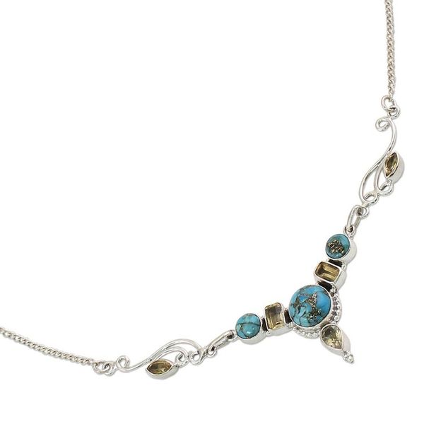 Alternate image for Hand Made Citrine Turquoise Pendant Necklace Seashore Radiance