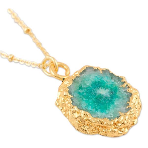 Alternate image for Gold-Plated Sterling Silver Blue Quartz Pendant Necklace Blue Illusion