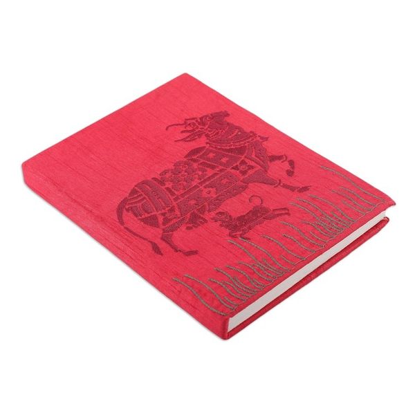 Alternate image for Traditional Kamadhenu Rayon-Embroidered Journal from India Kamadhenu in Pink