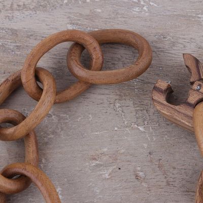 Alternate image for Handcrafted Modern Teak Wood Link Bracelet from India Modern Connections