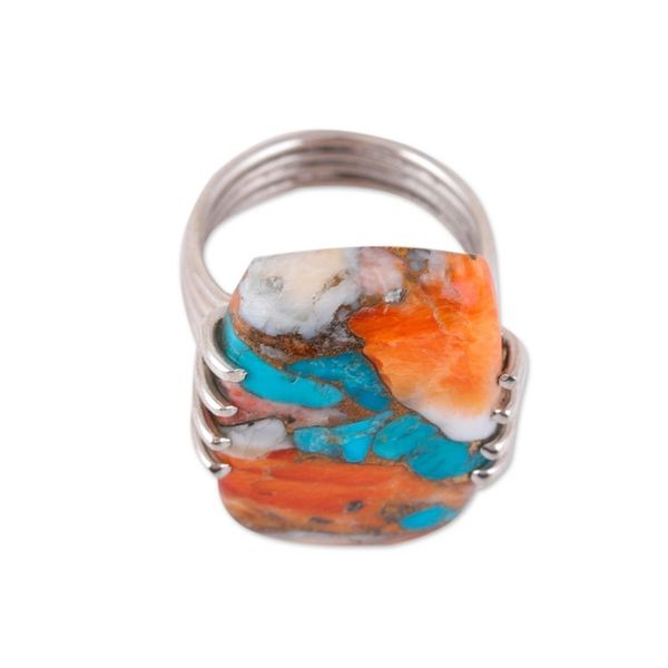 Alternate image for Sterling Silver and Reconstituted Turquoise Cocktail Ring Vibrant Charm