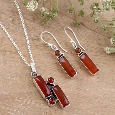 Alternate image for Carnelian and Sterling Silver Dangle Earrings from India Radiant Allure
