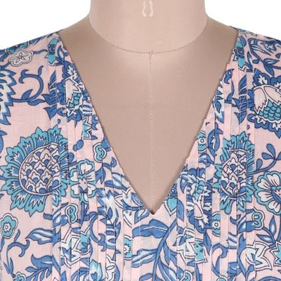 Alternate image for Blue and Turquoise Floral Cotton Empire Waist Maxi Dress Bloom Lagoon