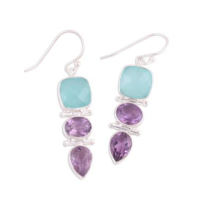 Alternate image for Amethyst and Chalcedony Dangle Earrings from India Glittering Muse