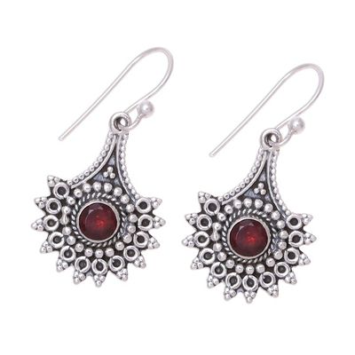 Alternate image for Handmade Garnet Dangle Earrings from India Gemstone Flowers