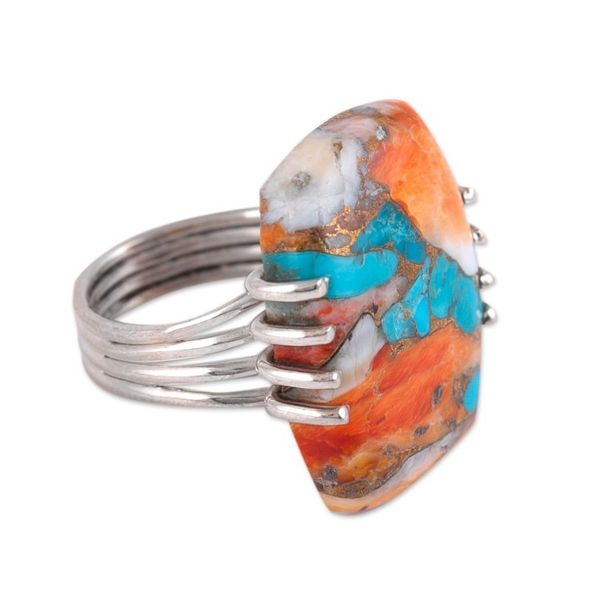 Alternate image for Sterling Silver and Reconstituted Turquoise Cocktail Ring Vibrant Charm