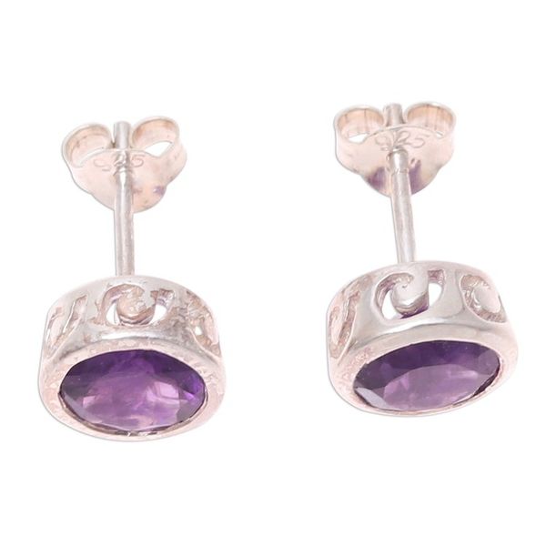 Alternate image for Faceted Amethyst Stud Earrings from India Spark of Life