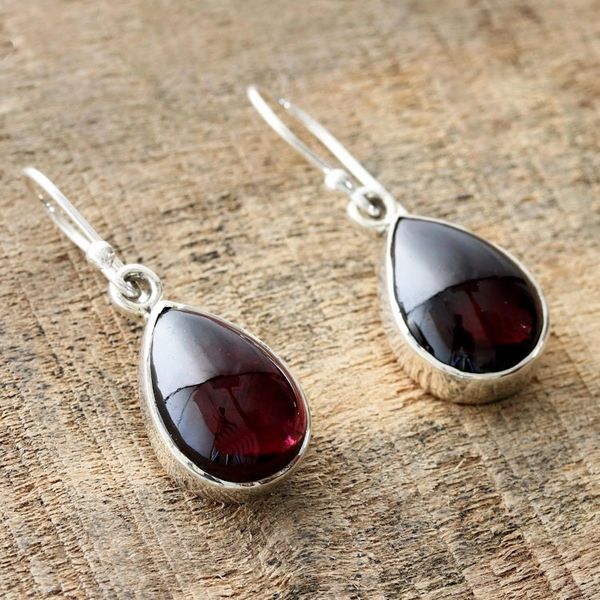 Alternate image for Natural Teardrop Garnet Dangle Earrings from India Red Glimmer
