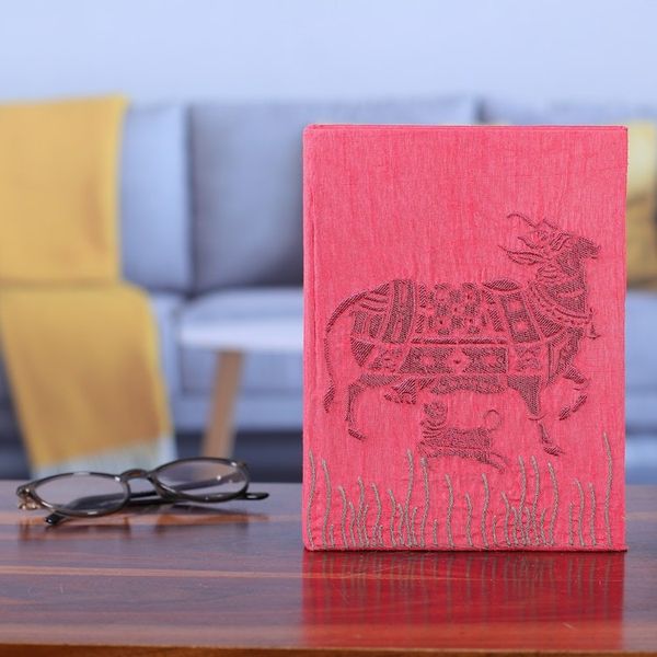 Alternate image for Traditional Kamadhenu Rayon-Embroidered Journal from India Kamadhenu in Pink