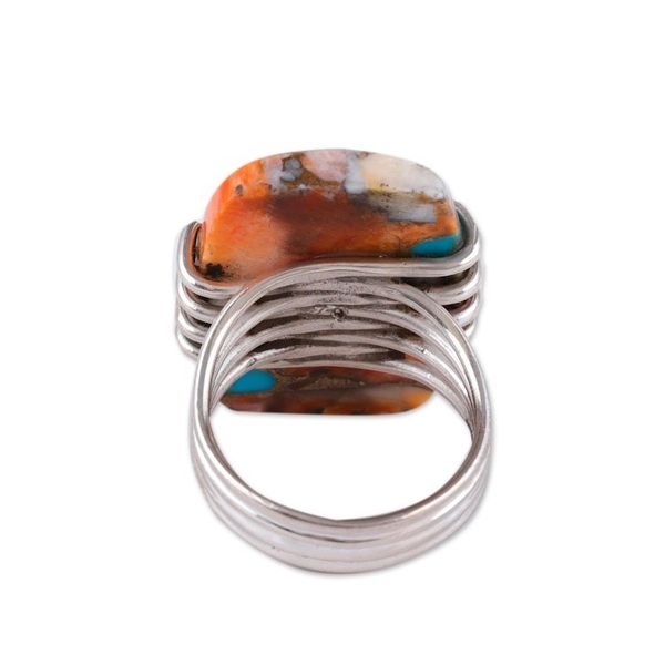 Alternate image for Sterling Silver and Reconstituted Turquoise Cocktail Ring Vibrant Charm