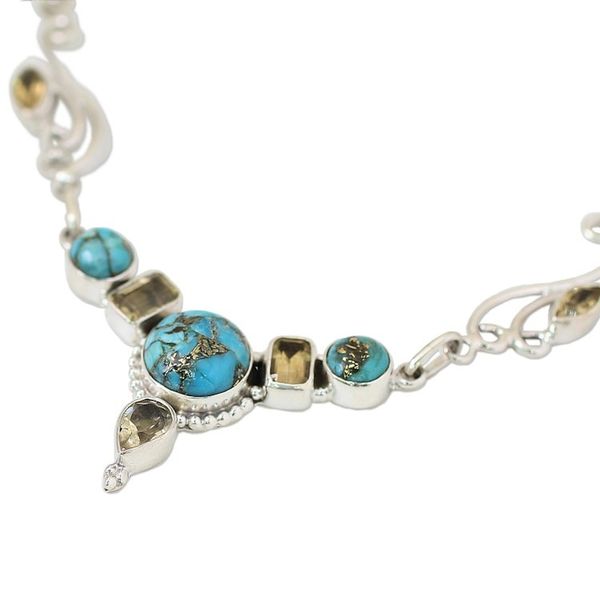 Alternate image for Hand Made Citrine Turquoise Pendant Necklace Seashore Radiance