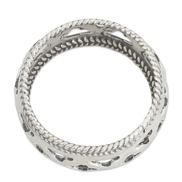 Alternate image for Artisan Crafted Sterling Silver Indian Jali Motif Band Ring Jali Stars