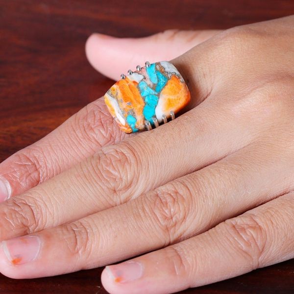 Alternate image for Sterling Silver and Reconstituted Turquoise Cocktail Ring Vibrant Charm