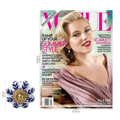 Alternate image for Ceramic Cabinet Knobs Floral White Blue Set of 6 India Blue Sunshine