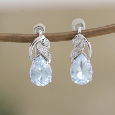 Alternate image for Rhodium-Plated Blue Topaz Drop Earrings Free People in Blue