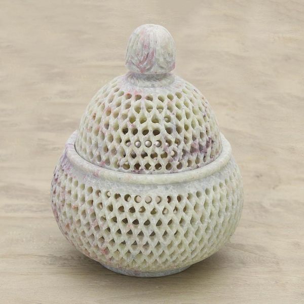 Alternate image for Handcrafted Jali Soapstone Beige Jar and Bottle Large Lattice Lace