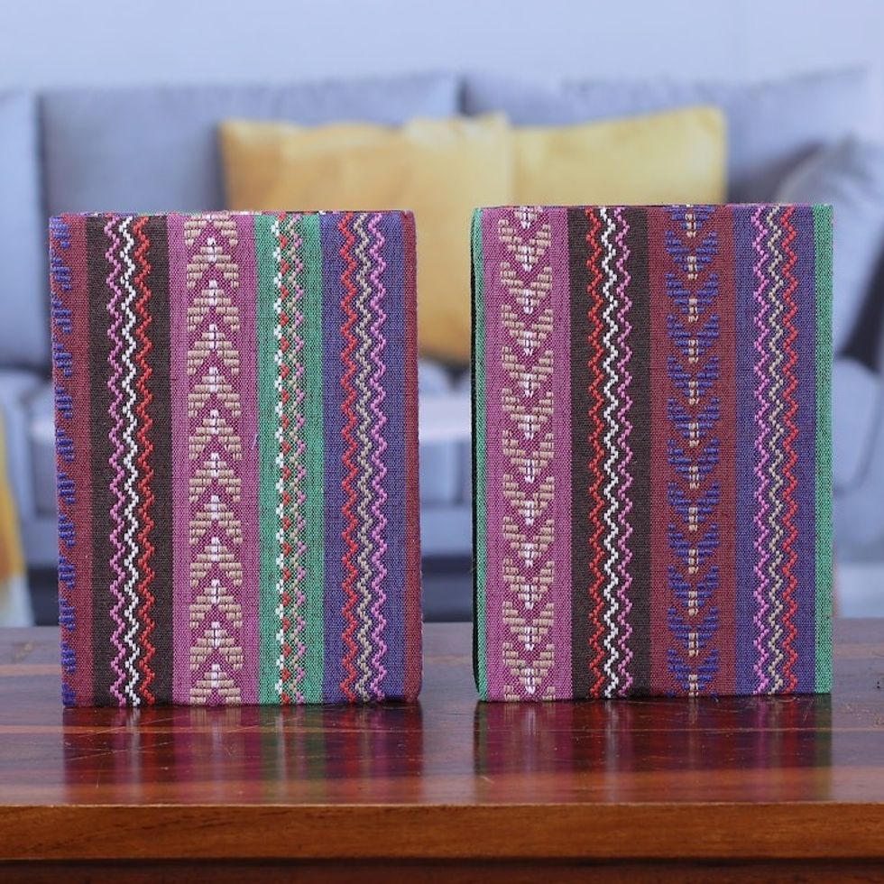 Pair of Cotton Jacquard Journals Made with Recycled Paper 'Love of Writing'