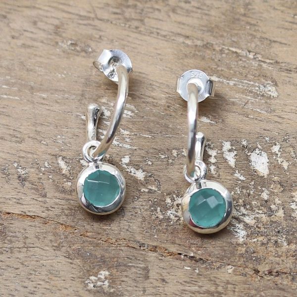 Alternate image for Sterling Silver Half-Hoop Earrings with Chalcedony Stones Glam Green
