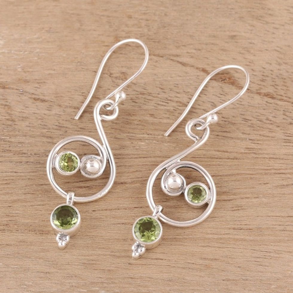 Faceted Peridot Dangle Earrings from India 'Swirling Royal'