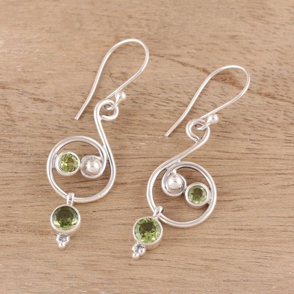 Alternate image for Faceted Peridot Dangle Earrings from India Swirling Royal