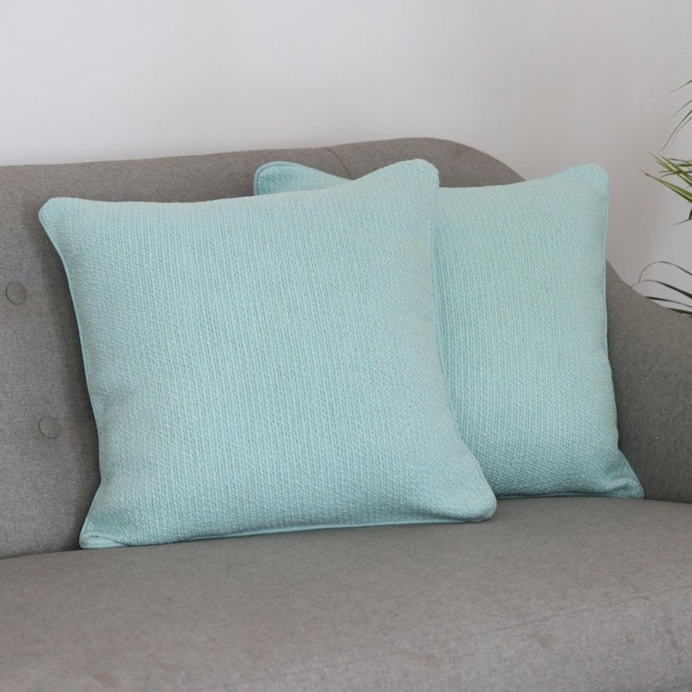 Square Mint Green Cushion Covers Pair 'Mint Elegance'