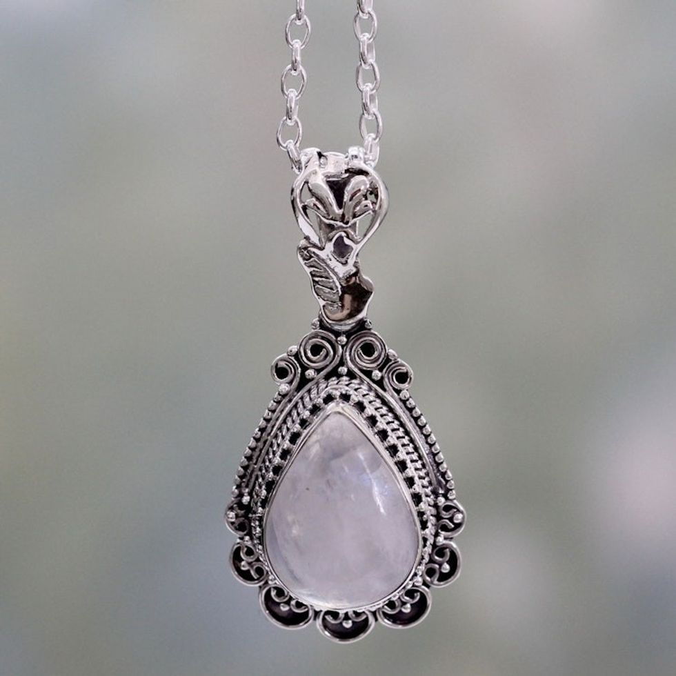 Ornate Handcrafted Sterling Silver Necklace with Moonstone 'Moonlight Glamour'