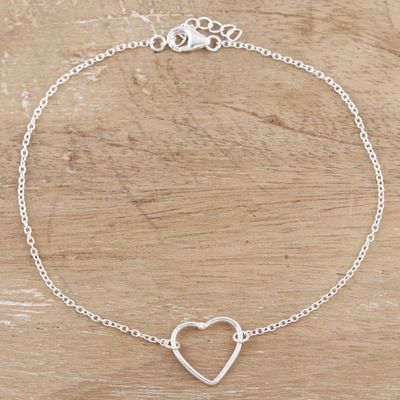 Alternate image for Hand Made Sterling Silver Heart Anklet Intimate Heart