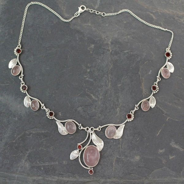 Alternate image for Handmade Necklace Rose Quartz and Garnet from India Dew Blossom
