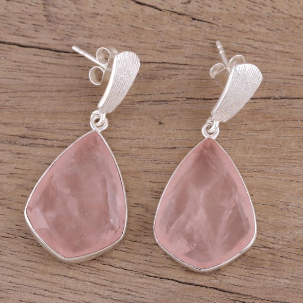 34 Carat Rose Quartz and Silver Dangle Earrings 'Blushing Romance'