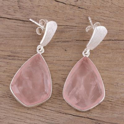 Alternate image for 34 Carat Rose Quartz and Silver Dangle Earrings Blushing Romance