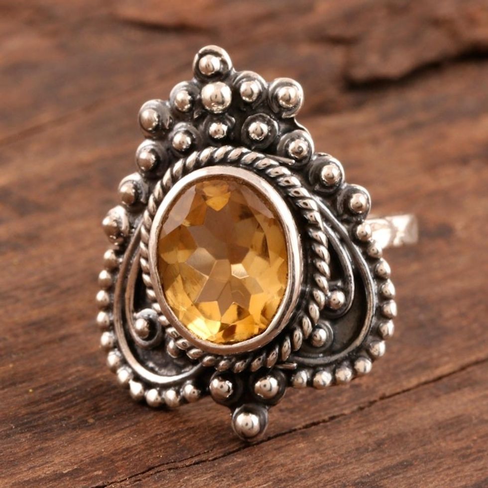 Three Carat Citrine Cocktail Ring from India 'Golden Magnificence'