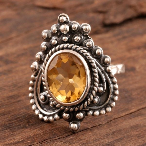 Alternate image for Three Carat Citrine Cocktail Ring from India Golden Magnificence
