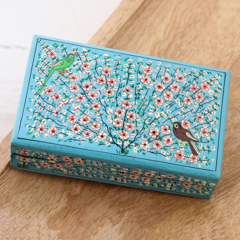 Decorative Lacquerware Papier Mache Box 'Sing-Song in Blue'