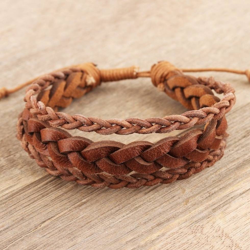 Unisex Braided Leather Wristband Bracelet 'Braided Charm'