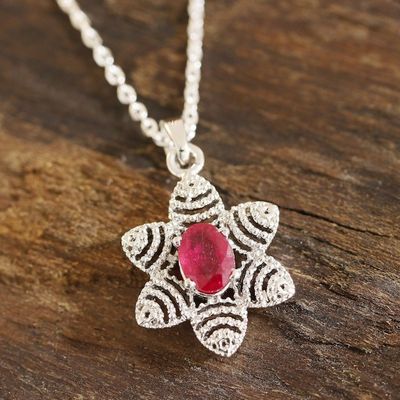 Alternate image for Foral Faceted Ruby Pendant Necklace from India Snow Flower