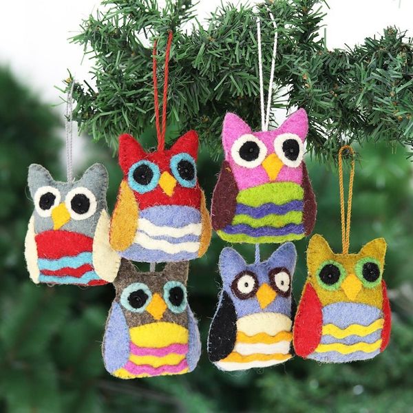 Alternate image for Multicolored Felt Owl Ornaments Set of 6 Magical Owls
