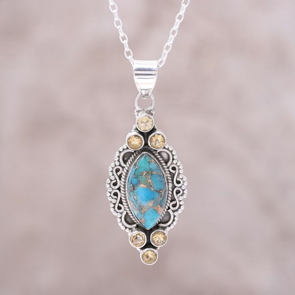 Sterling Silver Citrine Composite Turquoise Ocean Necklace 'Ocean in Sunlight'