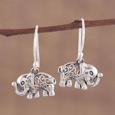 Alternate image for Jali Motif Sterling Silver Elephant Dangle Earrings Elephant Appeal