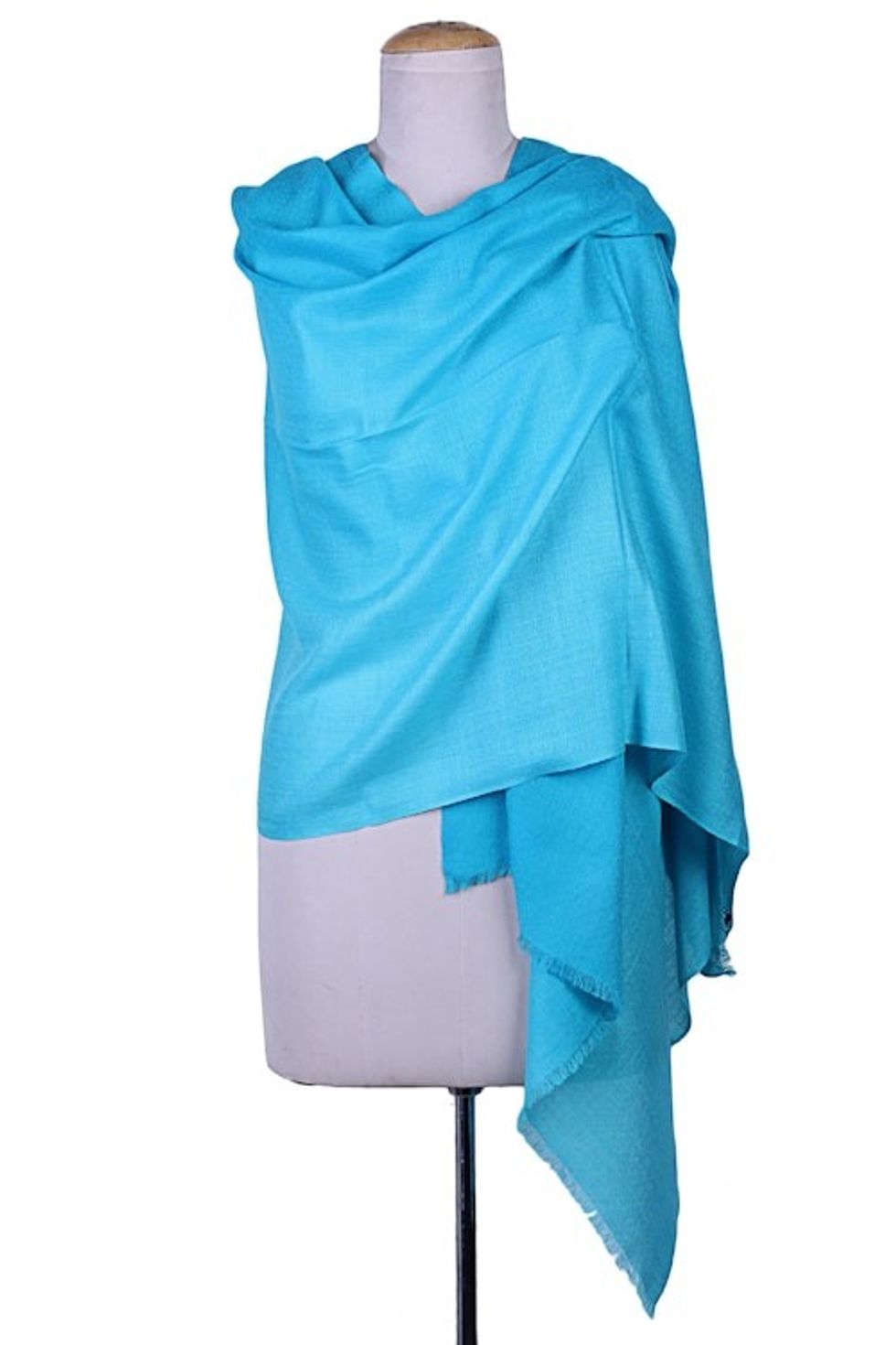 Solid Textured Turquoise Wool Shawl from India 'Biscay Bay'