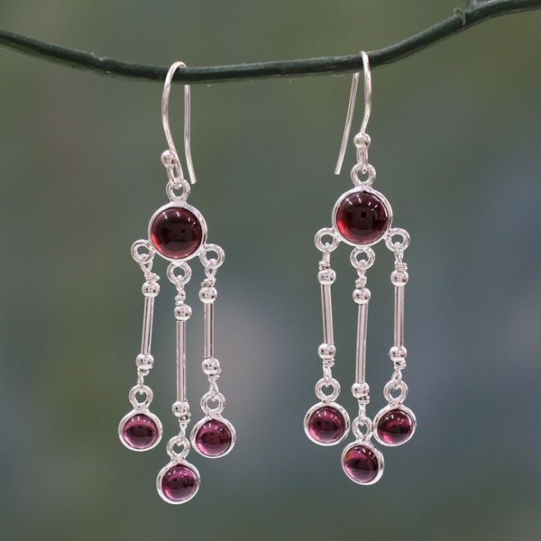 Alternate image for India Handmade Garnet Chandelier Earrings in Sterling Silver Dreamer