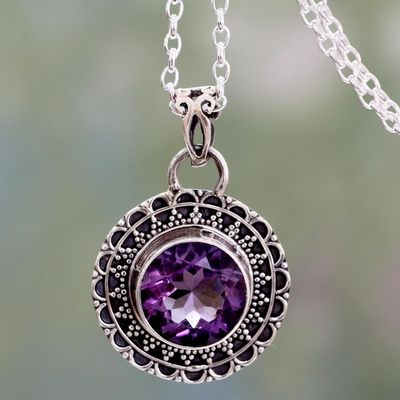 Alternate image for Ornate Sterling Silver and Amethyst Pendant Necklace Maharashtra Princess