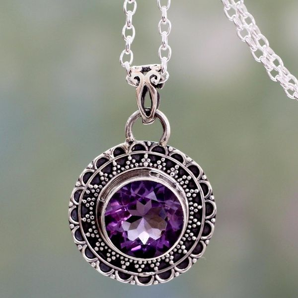 Alternate image for Ornate Sterling Silver and Amethyst Pendant Necklace Maharashtra Princess